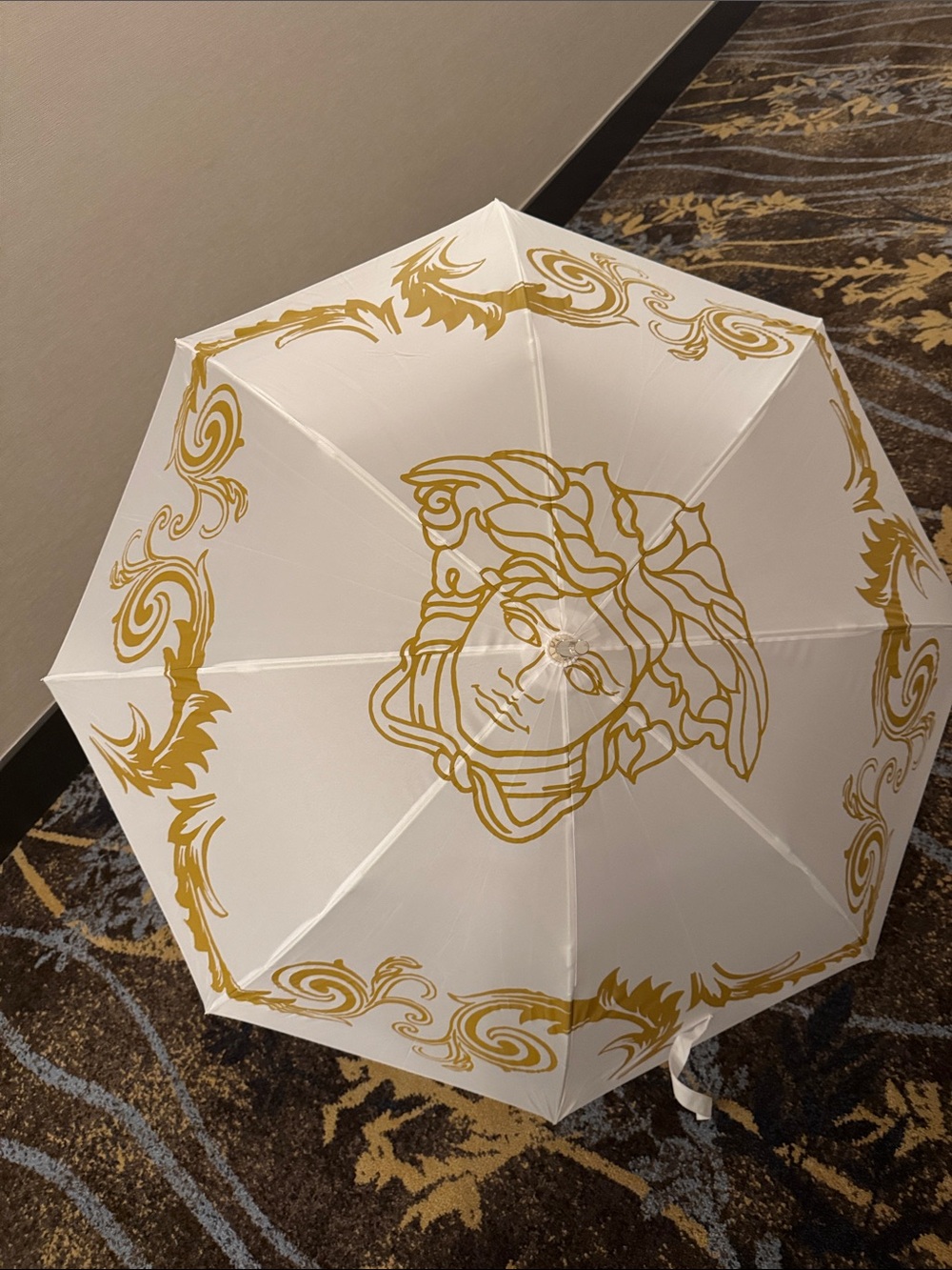 Versace Collection White and Gold Medusa Motif Umbrella